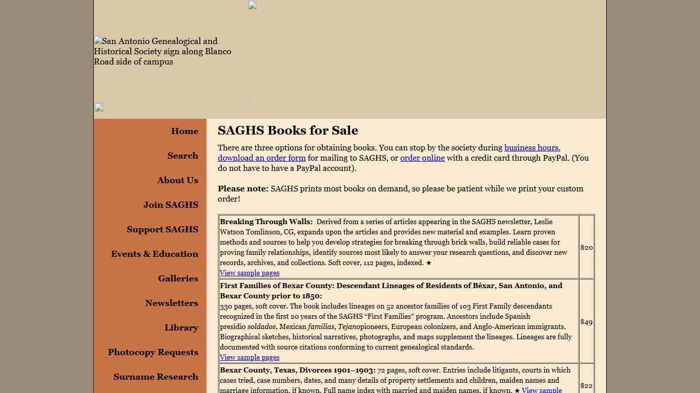 San Antonio Genealogical and Historical Society - SAGHS Books